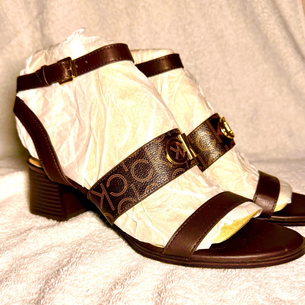 Calvin Klein Brown Heels with Embroidered Straps - Picture 2 of 5